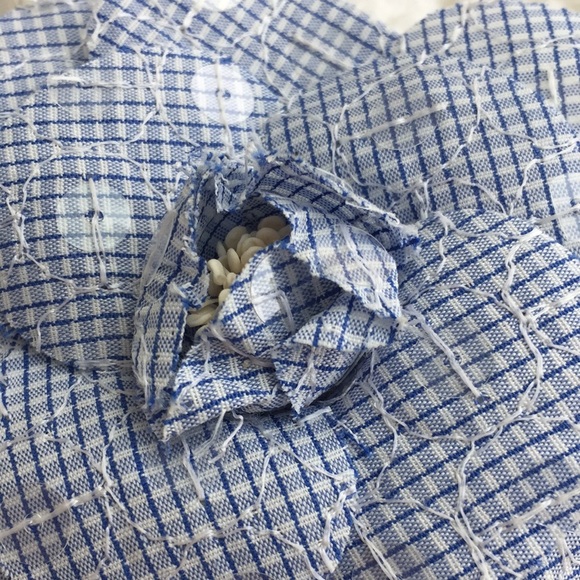 Chanel Blue Sequin Gingham Camellia Brooch Vintage - Picture 4 of 6